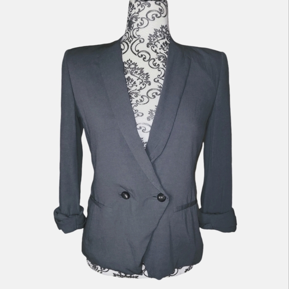 Helmut Lang Silica Crepe Roll Up Sleeve Blazer Blue Smoke size 2​ - Picture 2 of 16